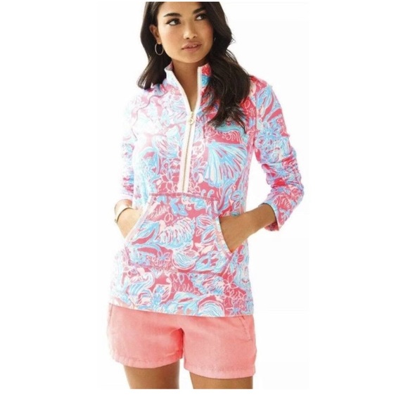 Lilly Pulitzer Skipper Popover Summer Siren Pink Sun Ray UPF 50 EUC - Picture 1 of 4